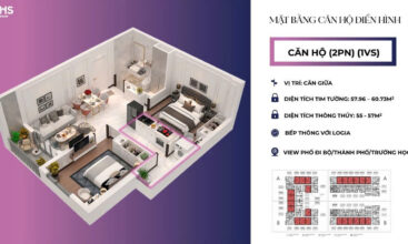 Mặt bằng - Layout căn hộ 2PN 58m2 Maison Grand - Tumys Homes Phú Mỹ