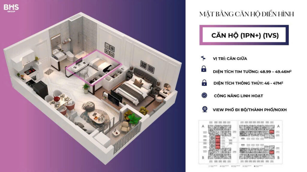 Mặt bằng - Layout căn hộ 49m2 Maison Grand - Tumys Homes Phú Mỹ