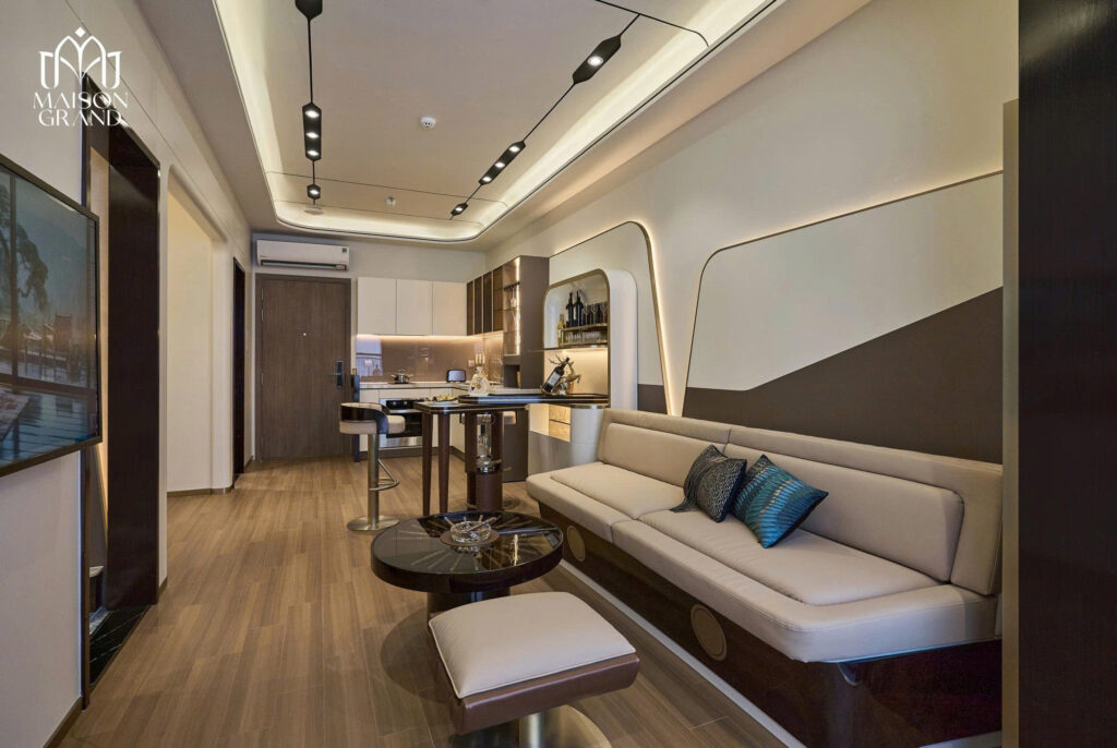 Toàn cảnh phòng khách căn hộ 49m2 Maison Grand - Tumys Homes Phú Mỹ